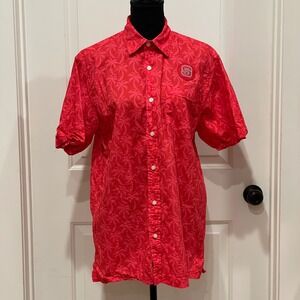 Wes‎ and Willy Mens NC State Palm Tree Hawaiian Short Sleeve Button Up Shirt M